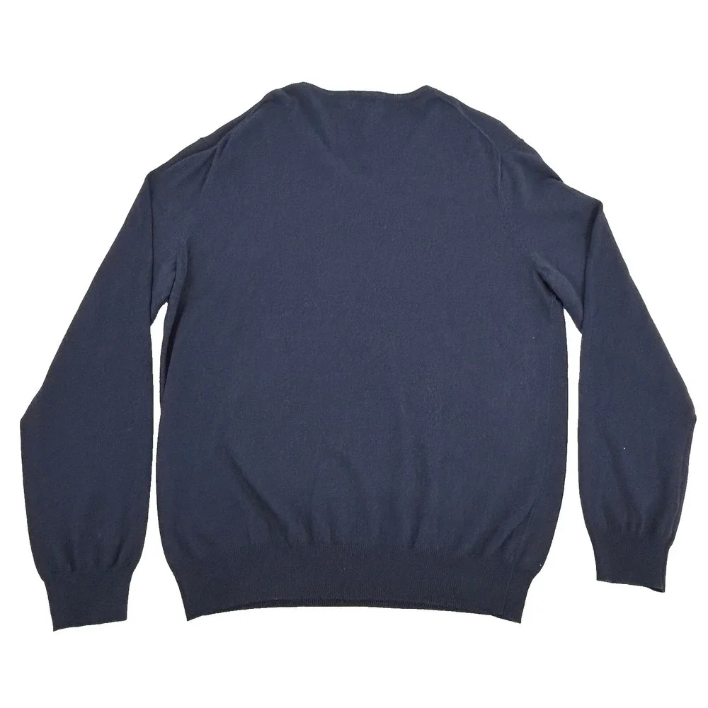 J. Crew Sweater Men's Large Navy Blue V-Neck Cotton Cashmere Blend NEW‎